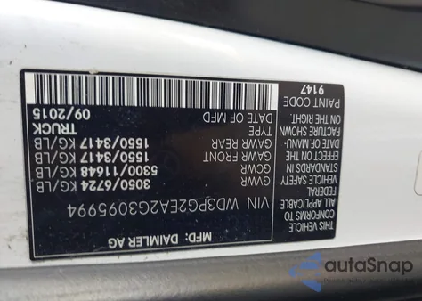 2016 Mercedes-Benz Metris z USA, uszkodzony, nr VIN WD3PG2EA2G3095994